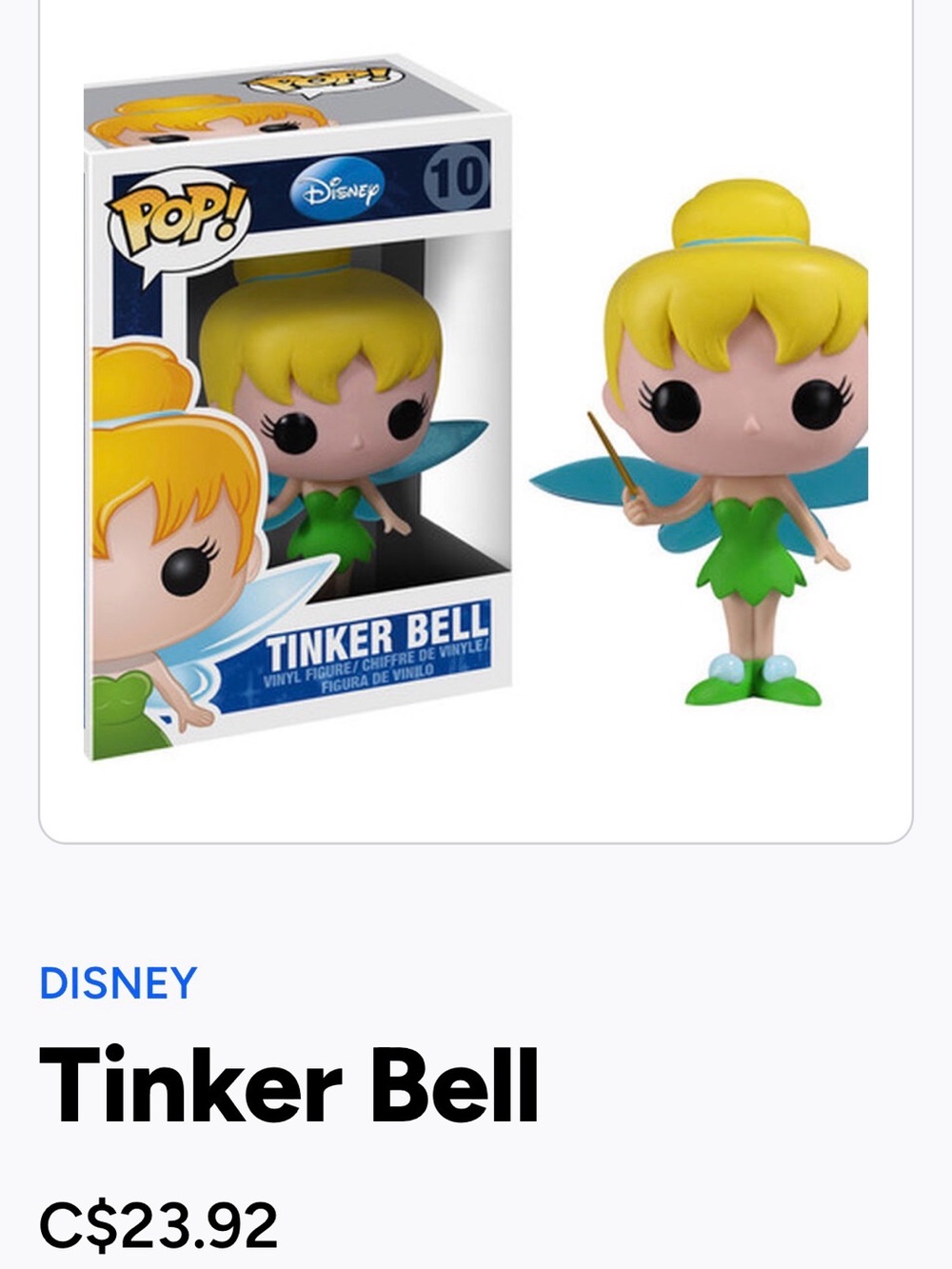 Disney Tinker Bell Vinyl Figure - Yellow Hair, Green Dress, Blue Wings
